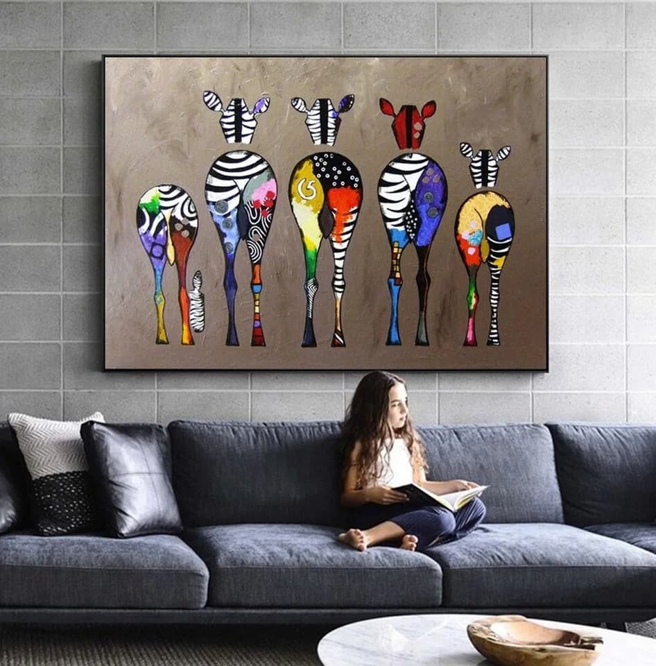 TPFLiving Leinwand-Kunstdruck Bunte Zebras Abstrakt