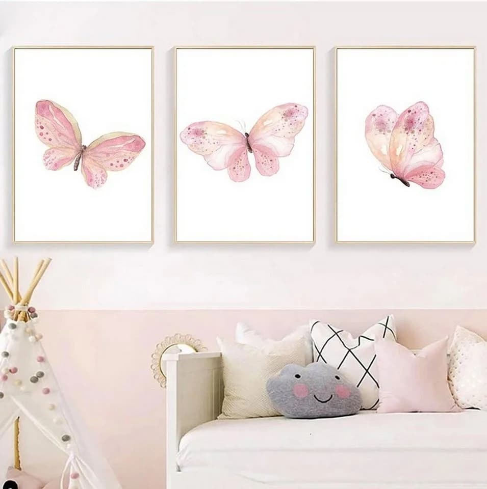 TPFLiving Leinwand-Kunstdruck Rosa Schmetterlinge Pastell