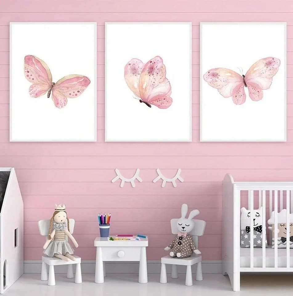TPFLiving Leinwand-Kunstdruck Rosa Schmetterlinge Pastell - Bild 3