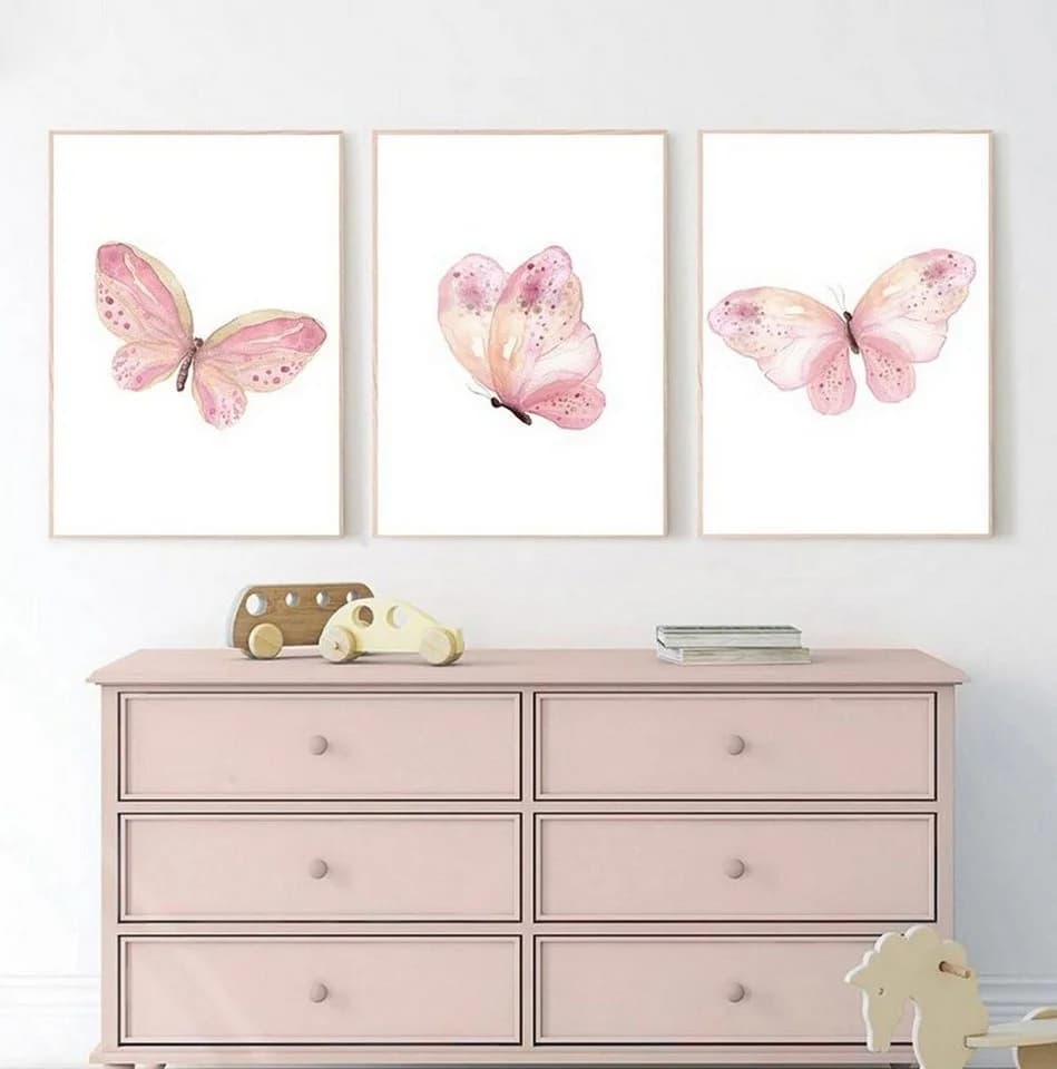TPFLiving Leinwand-Kunstdruck Rosa Schmetterlinge Pastell - Bild 4