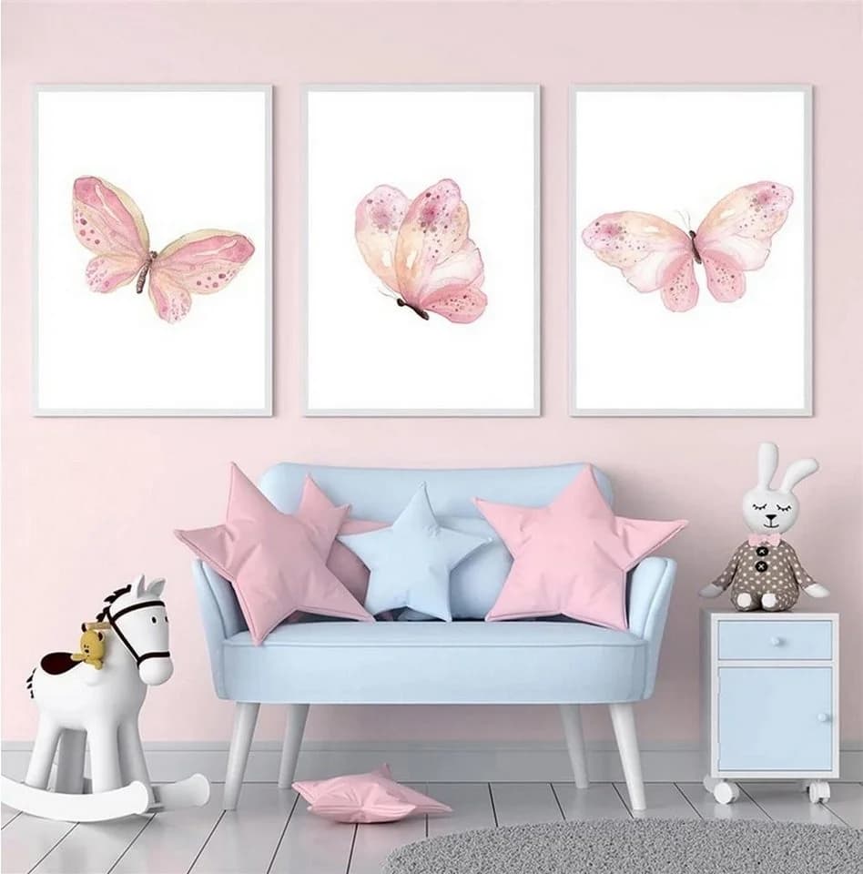 TPFLiving Leinwand-Kunstdruck Rosa Schmetterlinge Pastell - Bild 5