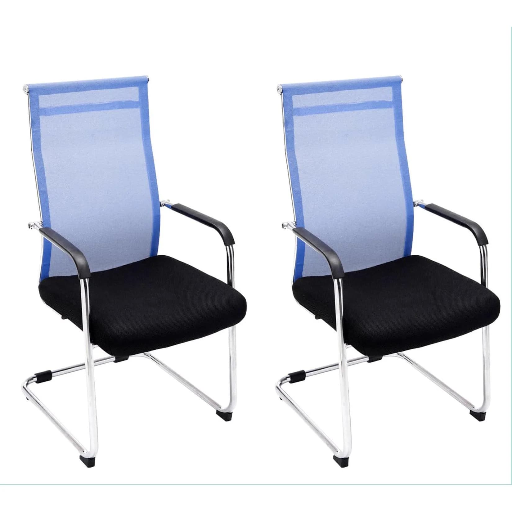TPFLiving 2er Set Besucherstühle Brent Netzbezug Metall Chromoptik Schwarz
