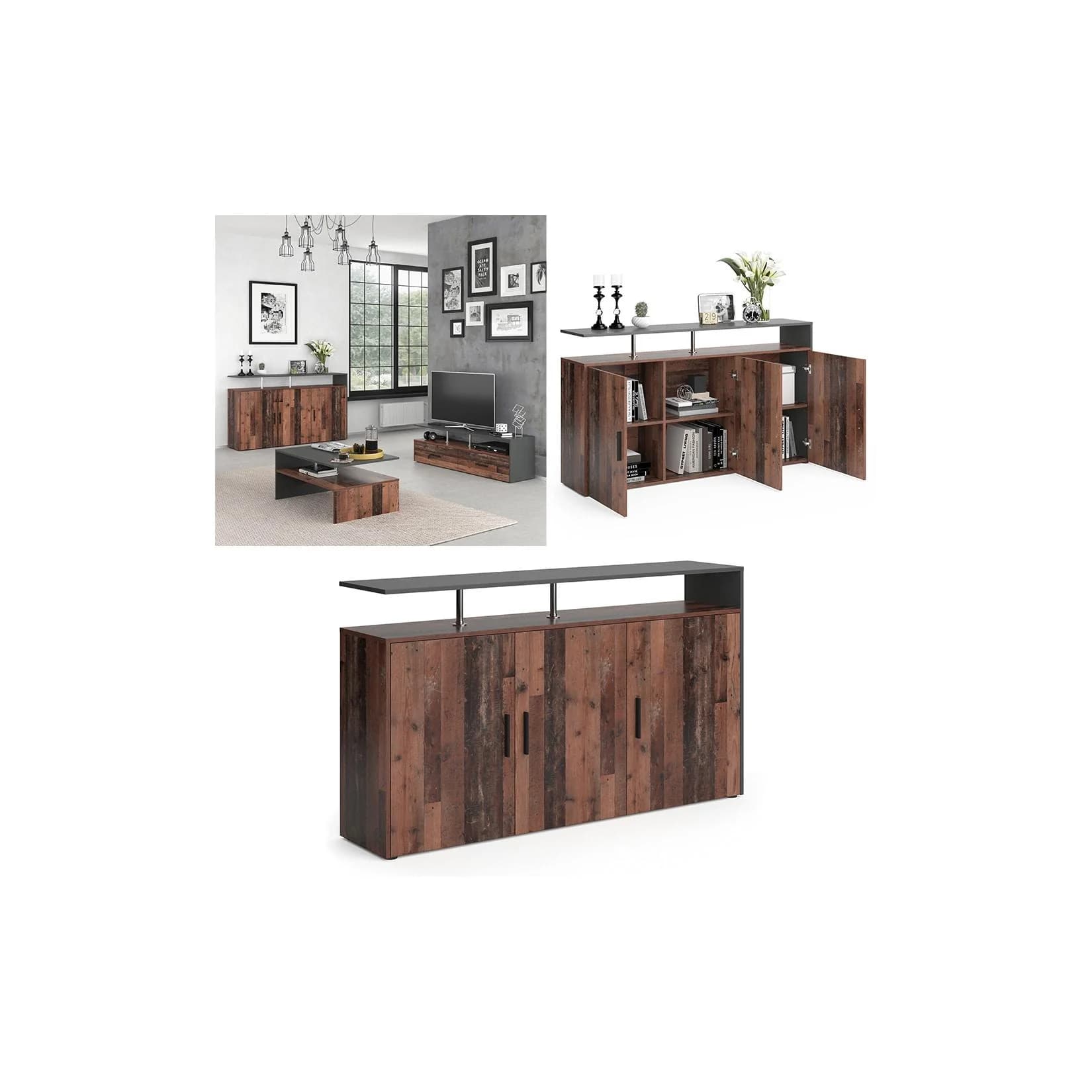 Vicco Sideboard Amato 3 Türen 1 Ablage Anthrazit Old Style
