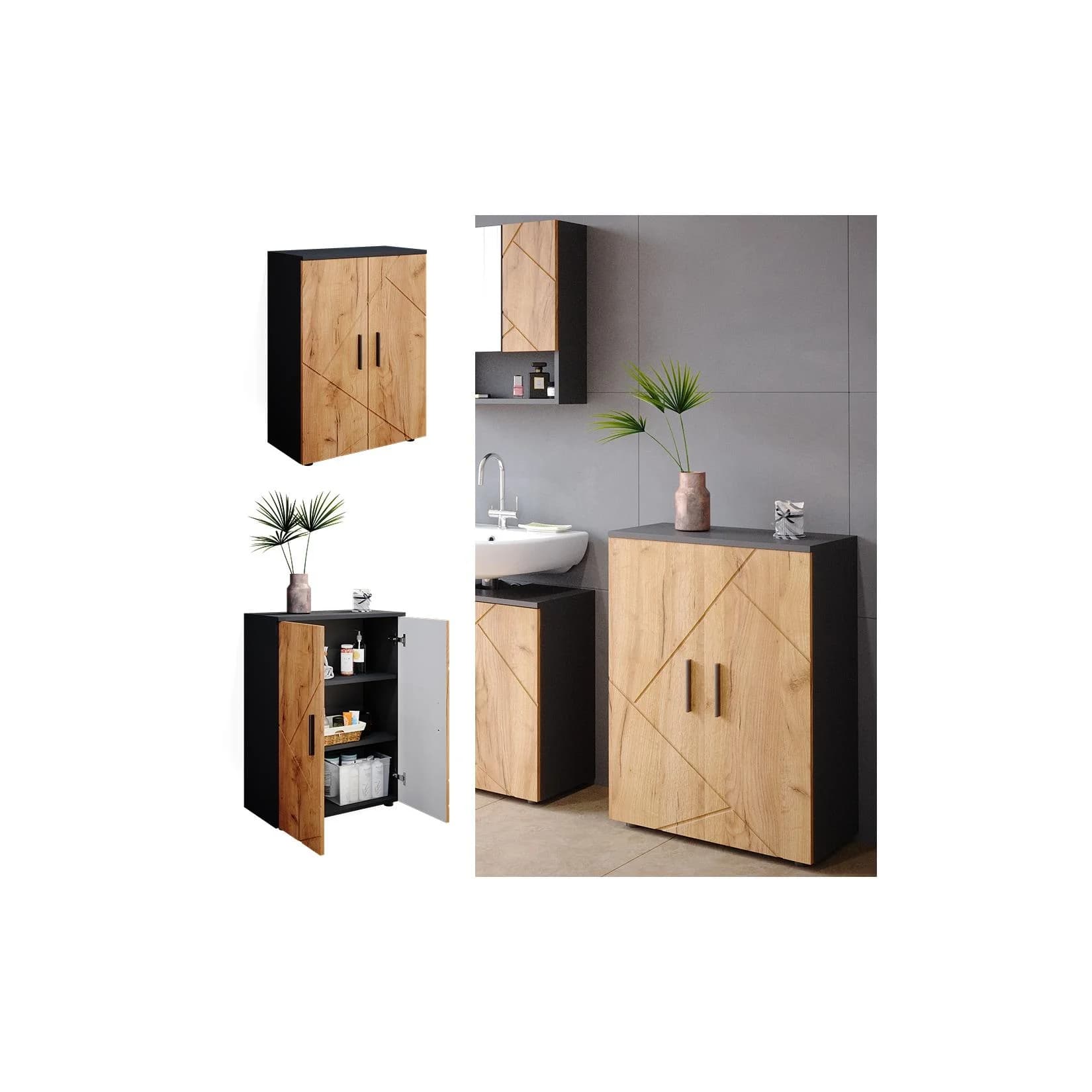 Vicco Midischrank Irma 2 Türen Anthrazit/Goldkraft Eiche