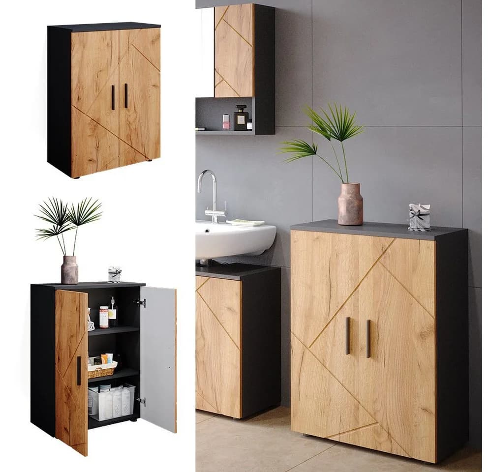 Vicco Midischrank Irma 2 Türen Anthrazit/Goldkraft Eiche - Bild 2
