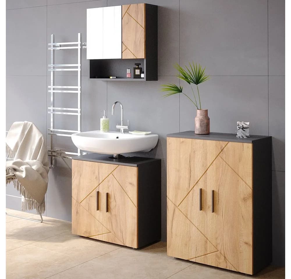 Vicco Midischrank Irma 2 Türen Anthrazit/Goldkraft Eiche - Bild 5