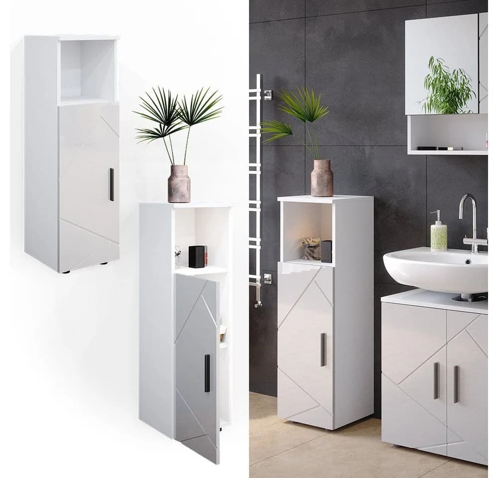 Vicco Midischrank Irma Weiß Hochglanz 3 Fächer 1 Tür - Bild 2