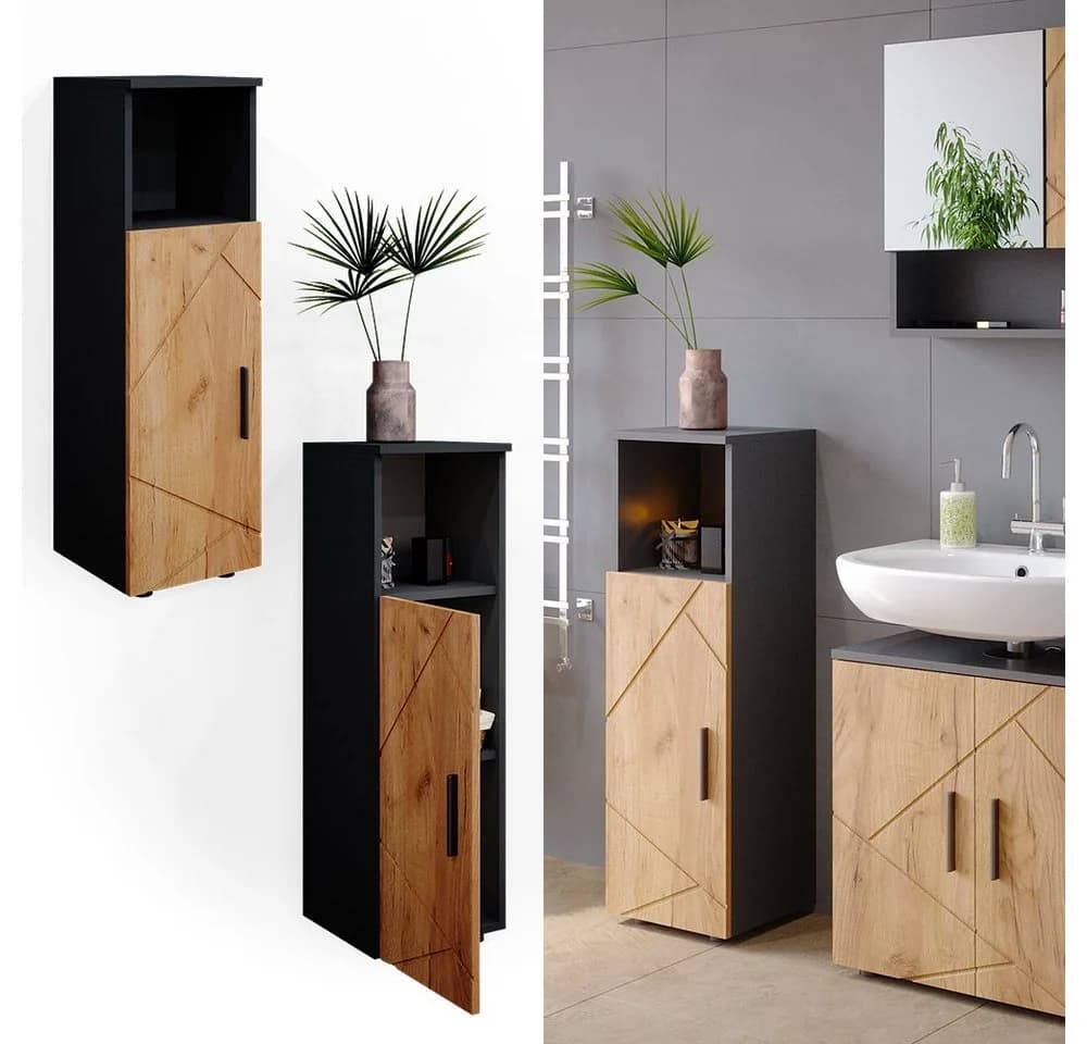 Vicco Midischrank Irma Anthrazit/Goldkraft Eiche 3 Fächer 1 Tür - Bild 2