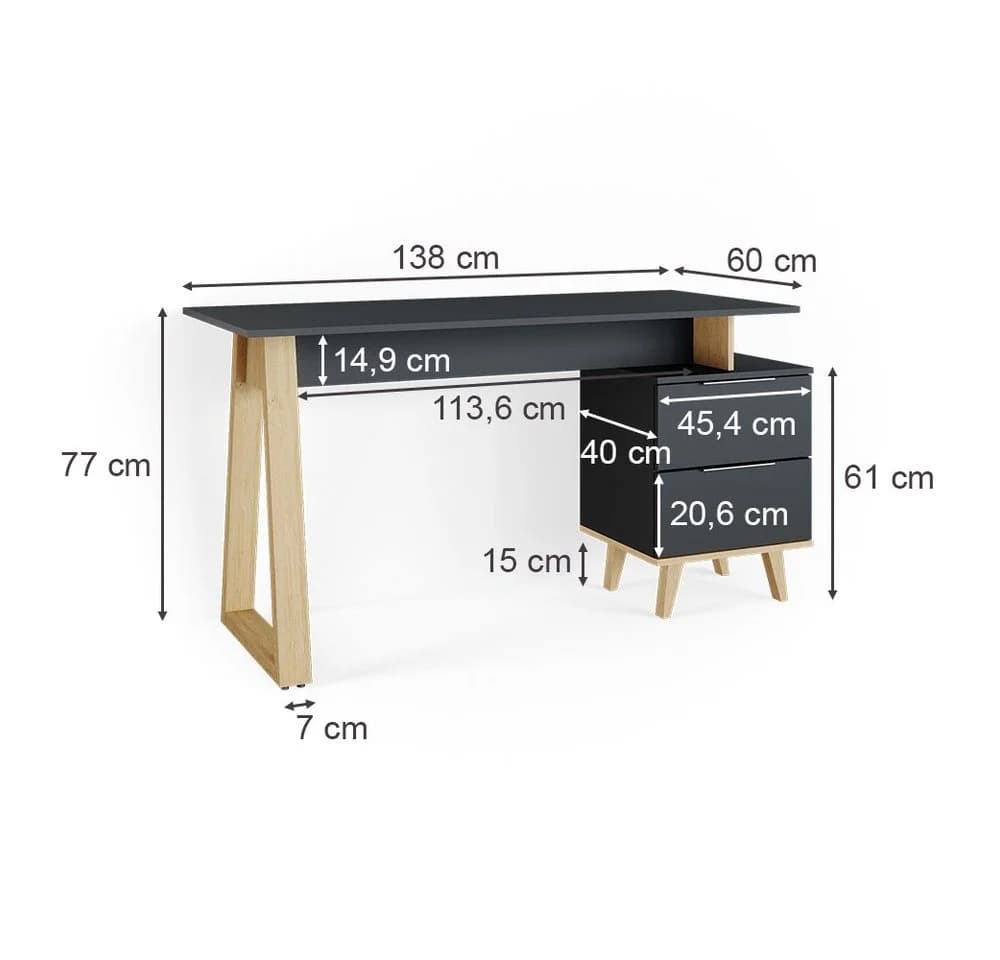 Vicco Schreibtisch Nautica Anthrazit Buche mit Schubladen verstellbar - Bild 5