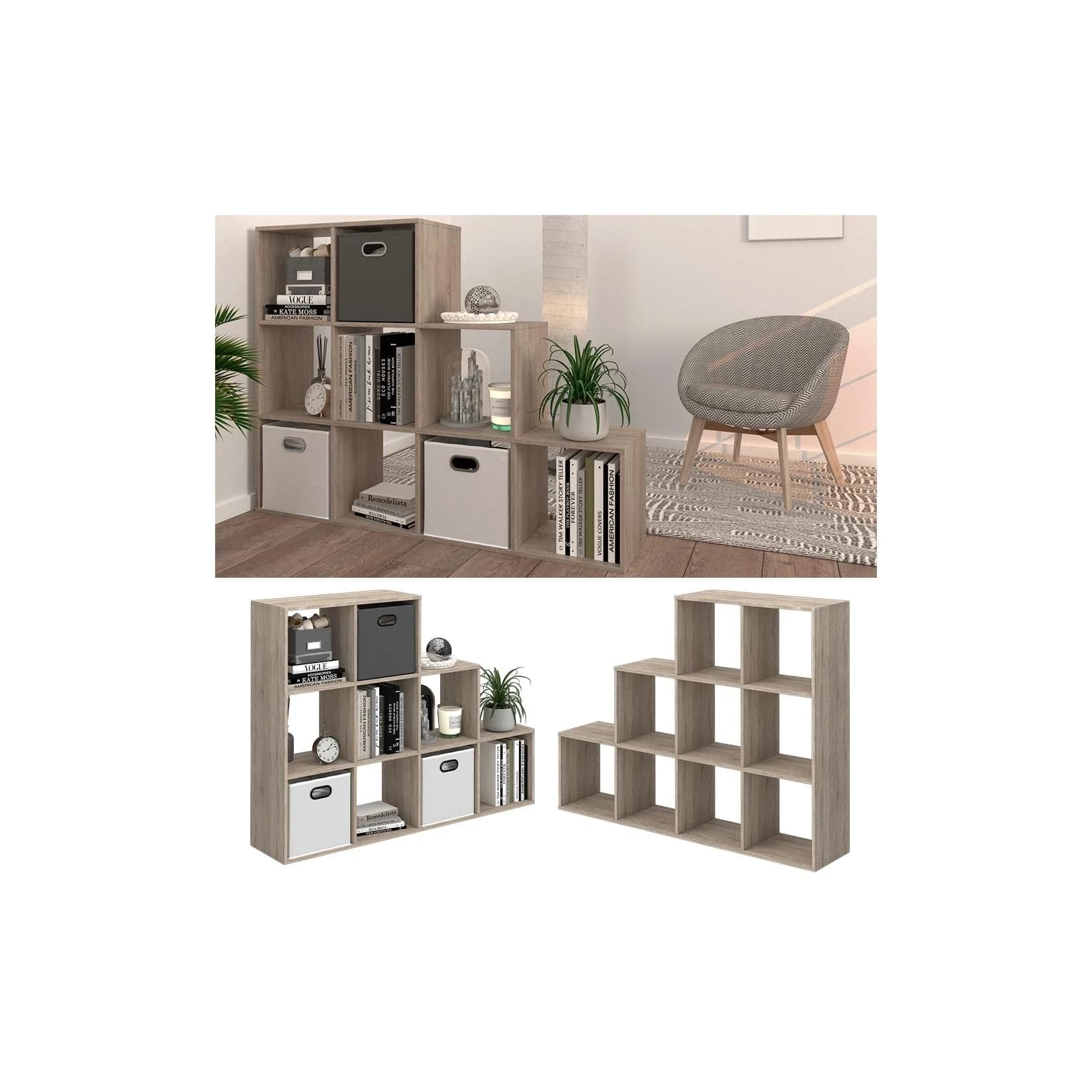 Vicco Treppenregal Raumteiler Bücherregal 9 Fächer Sonoma Braun