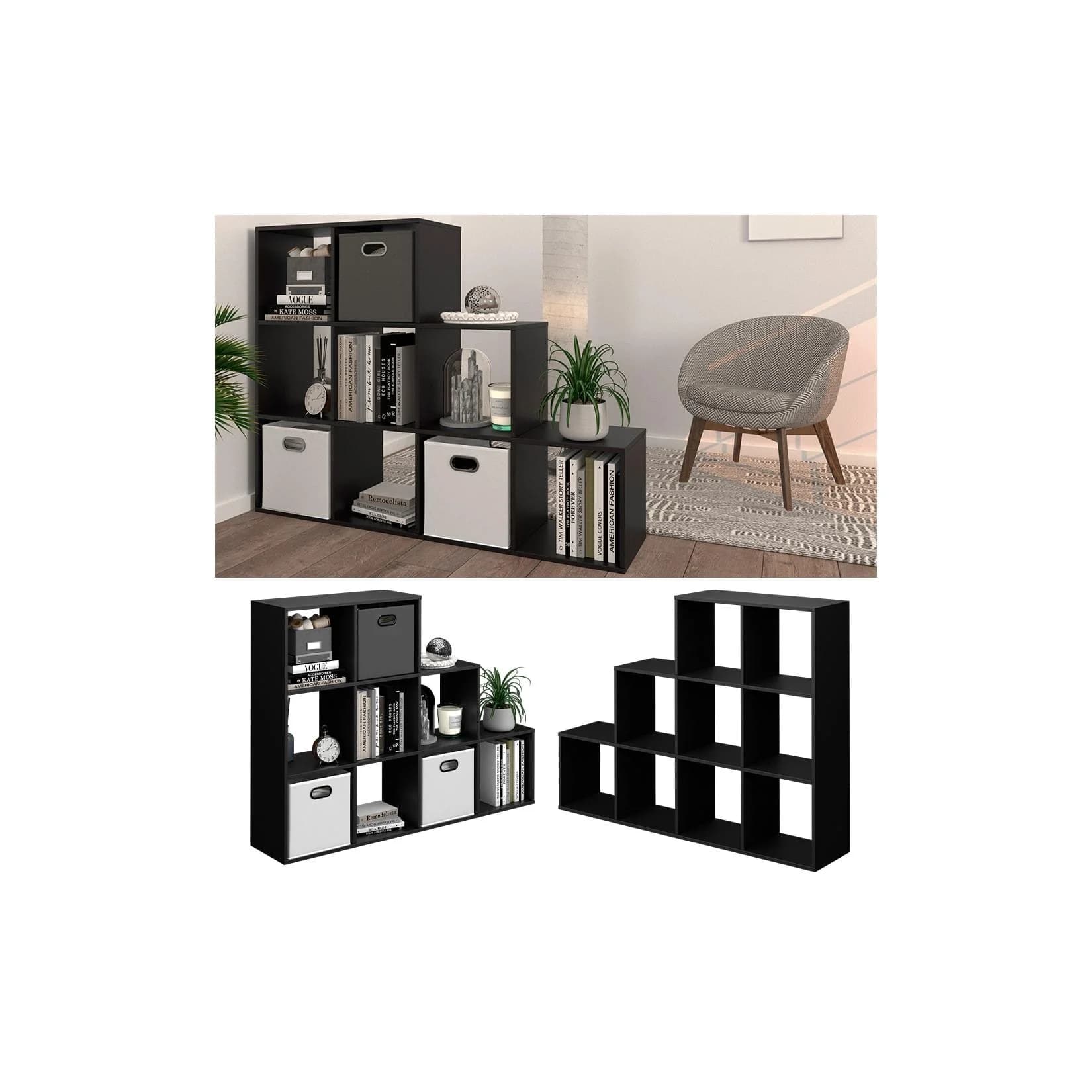 Vicco Treppenregal Raumteiler 9 Fächer Schwarz