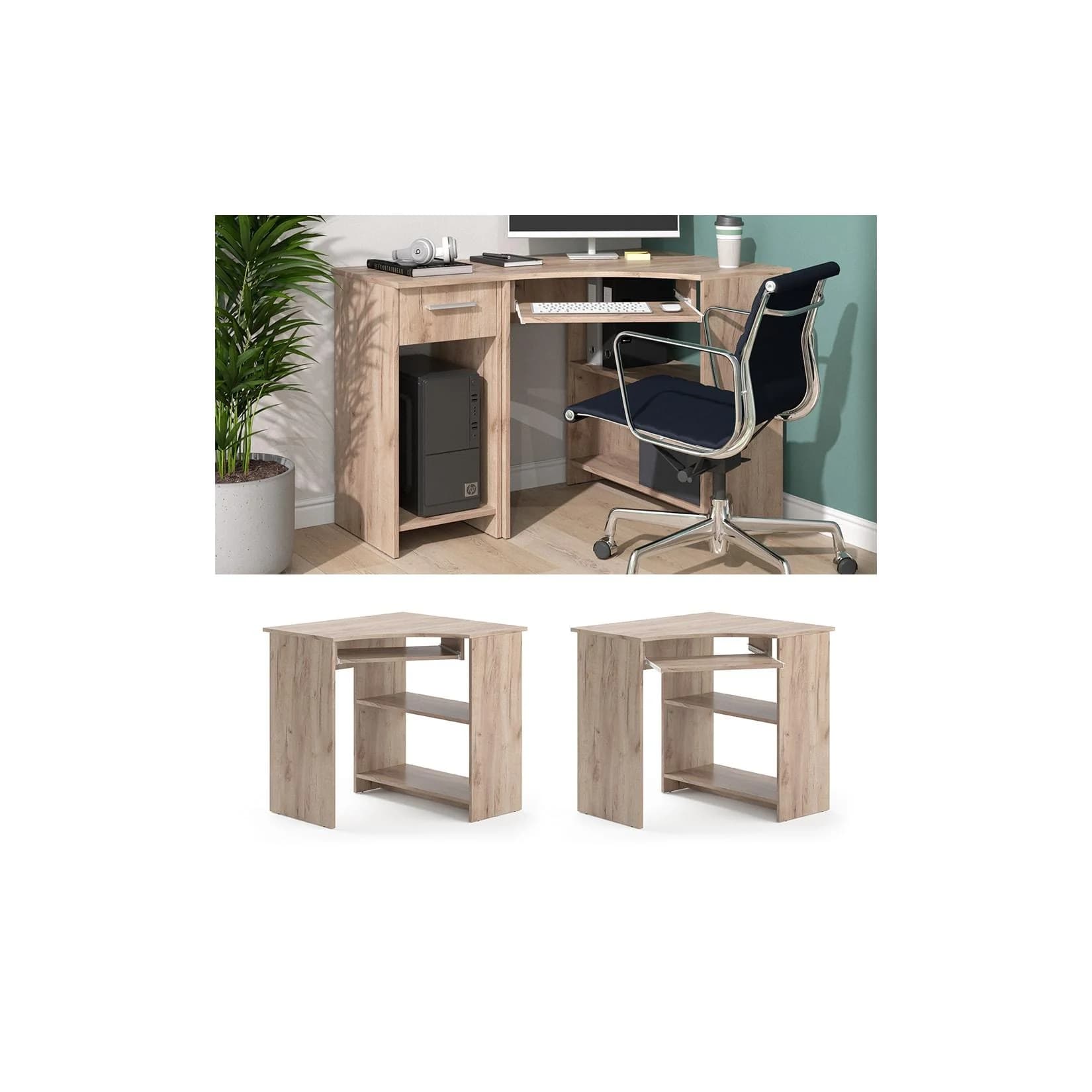 Vicco Eckschreibtisch Odin L-Form mit Tastaturablage Braun