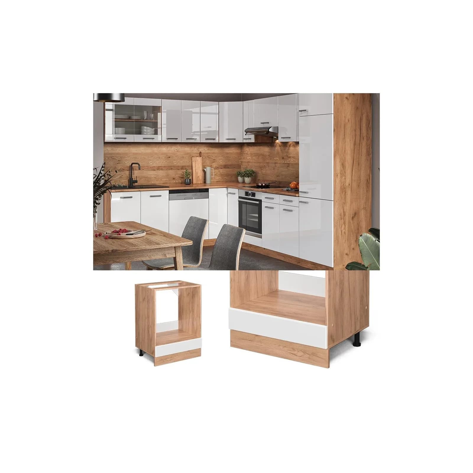 Vicco Herdumbauschrank R-Line 60 cm Weiß Goldkraft