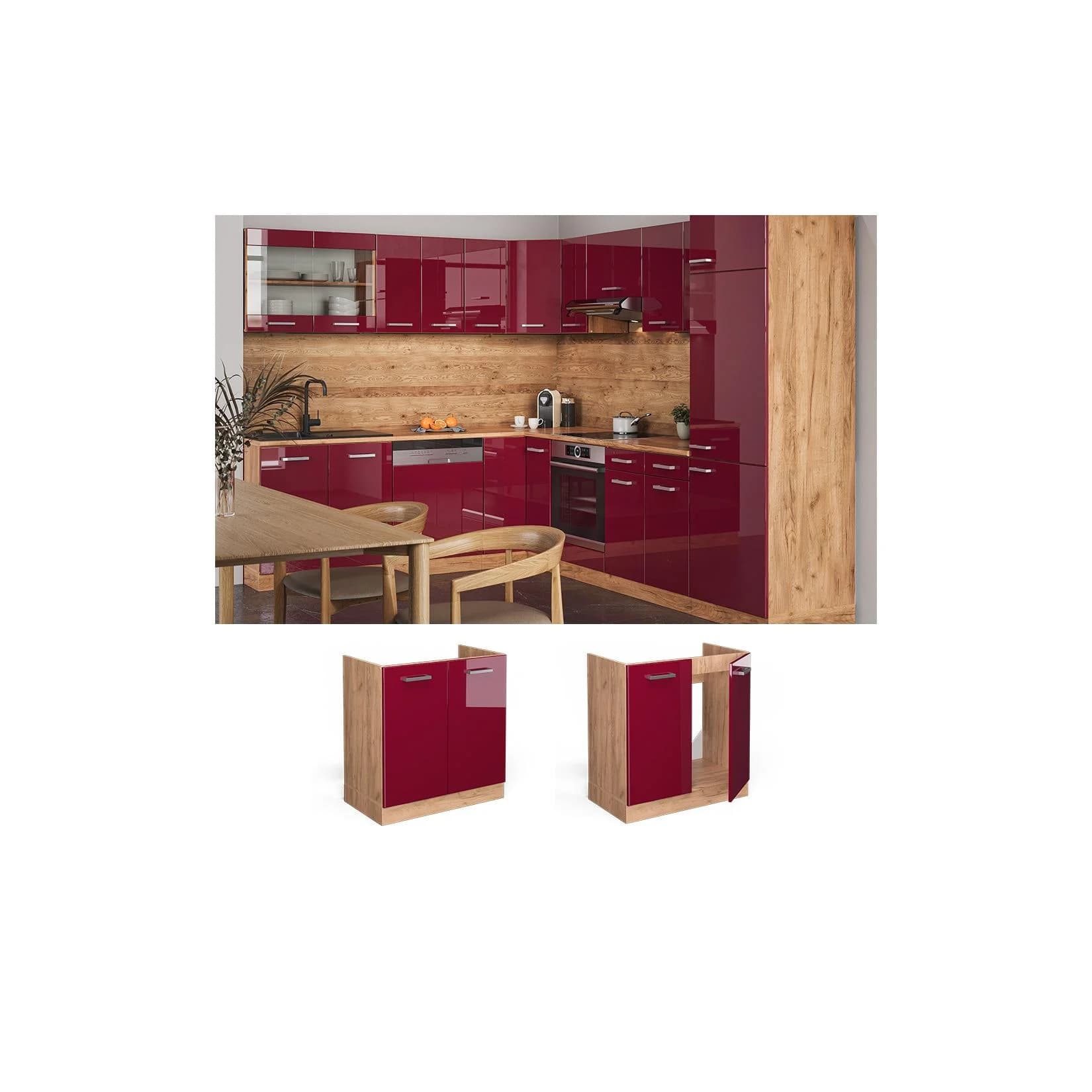 Vicco Spülenunterschrank R-Line 80 cm Goldkraft Bordeaux Küchenschrank