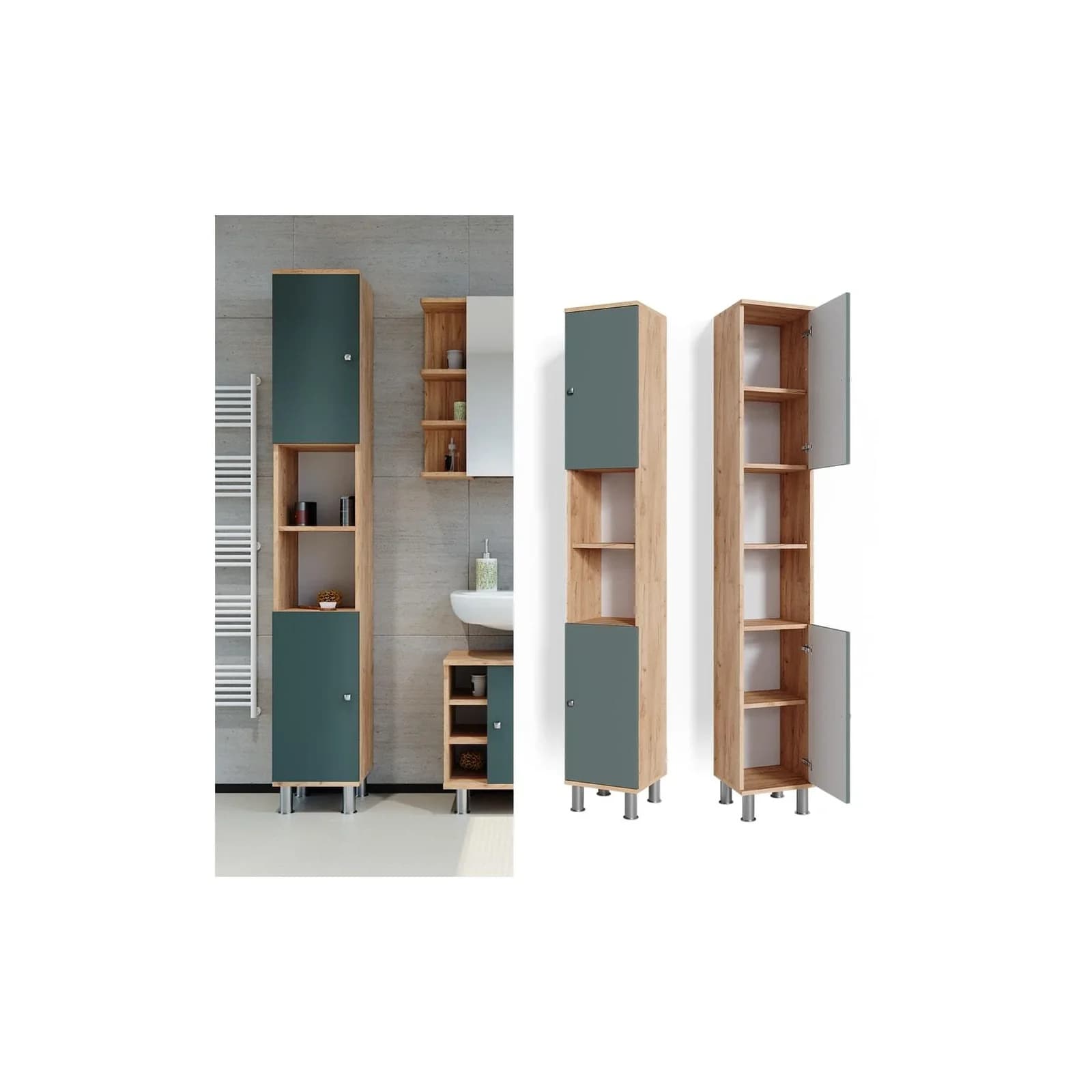VICCO Hochschrank Fynn Badschrank Eiche Grün