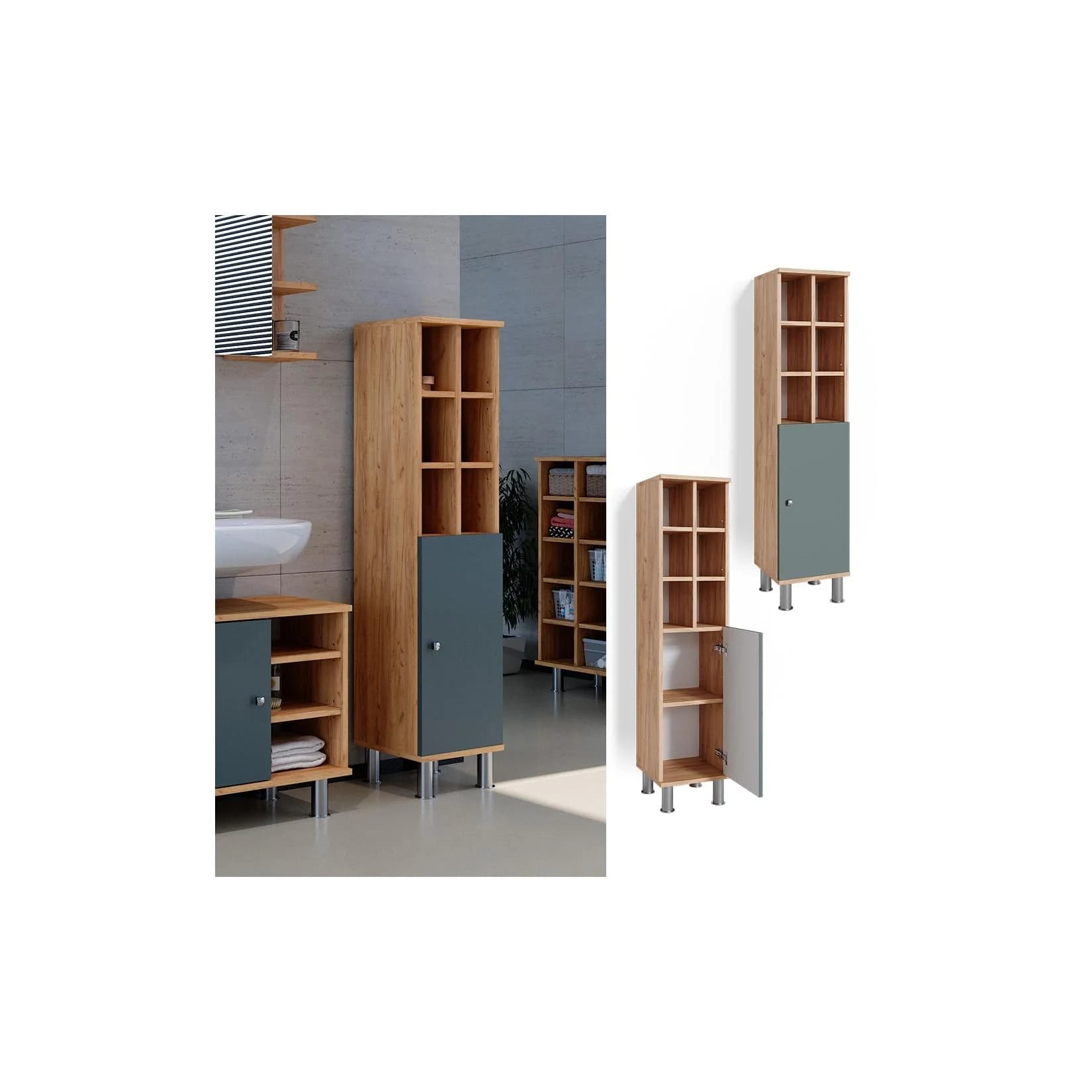 Vicco Midischrank Fynn Eiche Grün Große Tür Badschrank