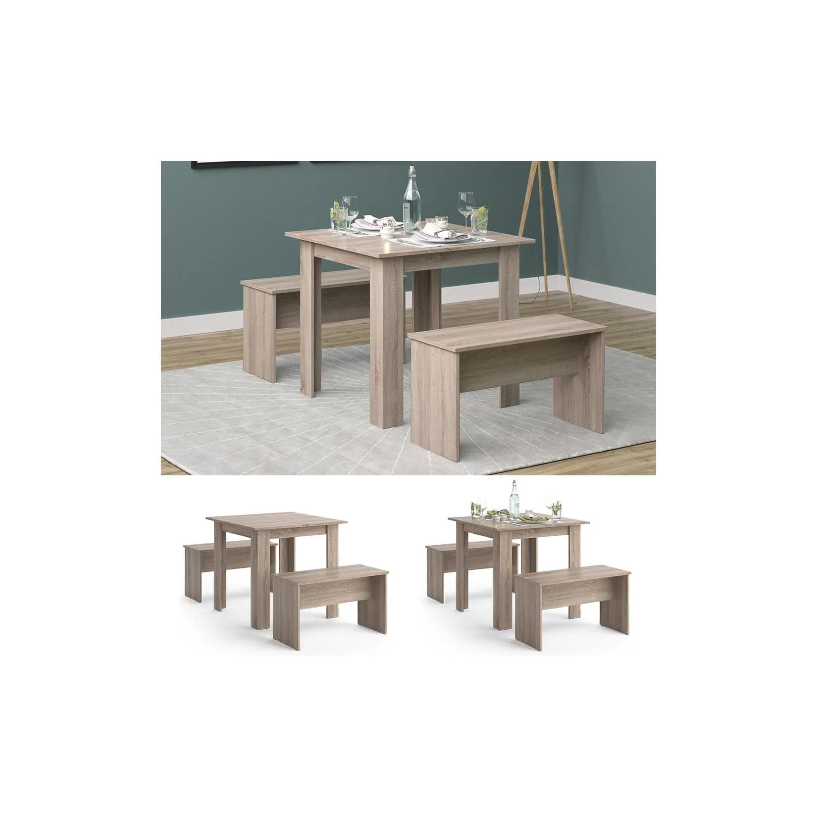 Vicco Essgruppe Sentio 3-tlg. mit 2 Bänken Sonoma