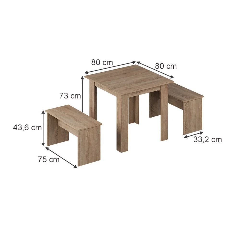 Vicco Essgruppe Sentio 3-tlg. mit 2 Bänken Sonoma - Bild 4