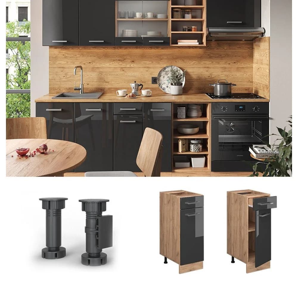 Vicco R-Line Küchenschrank Anthrazit Hochglanz Goldkraft Eiche - Bild 4