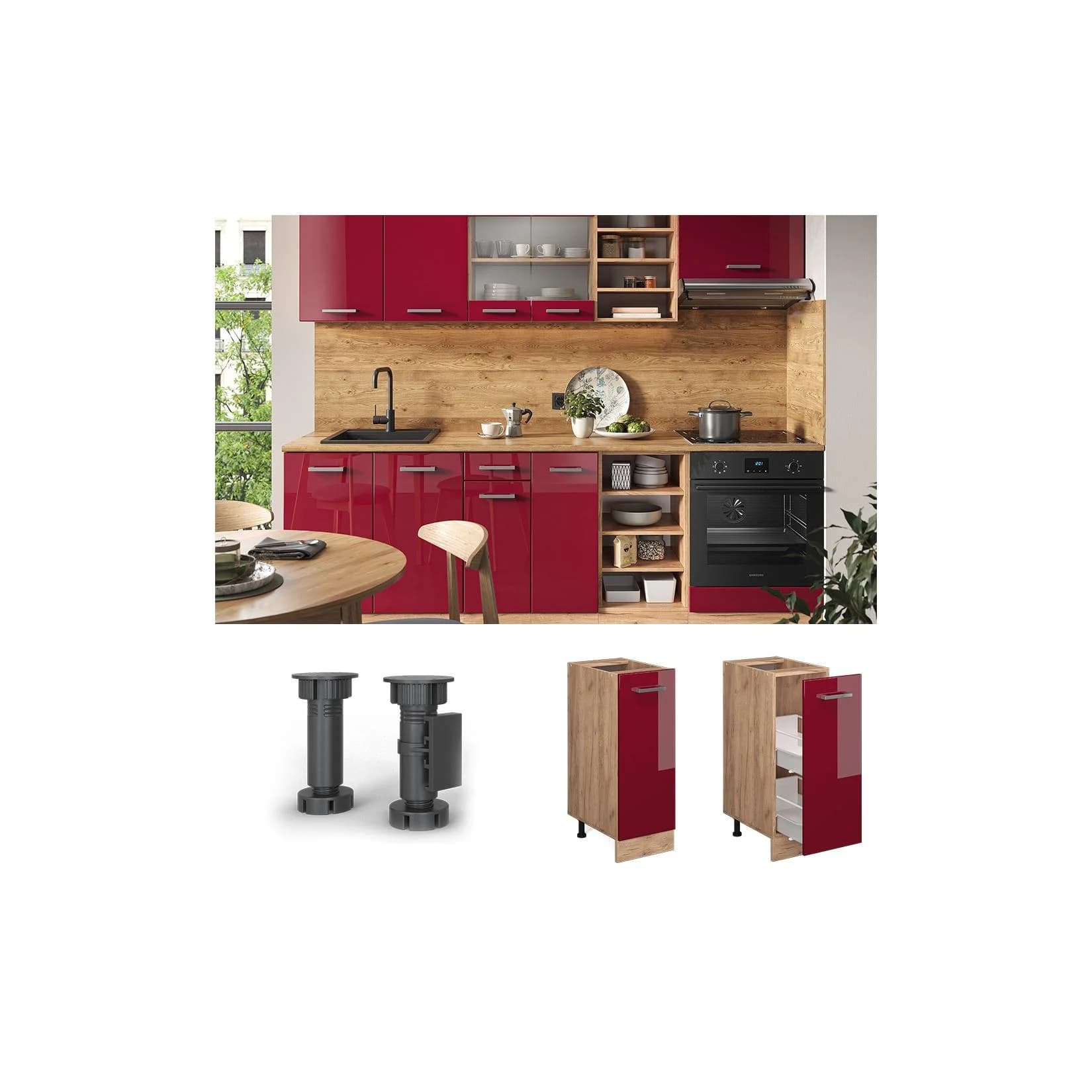 Vicco Apothekerunterschrank Küchenschrank R-Line Eiche Bordeaux
