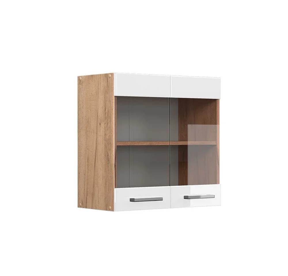 Vicco Glashängeschrank R-Line Weiß Hochglanz Goldkraft Eiche - Bild 3