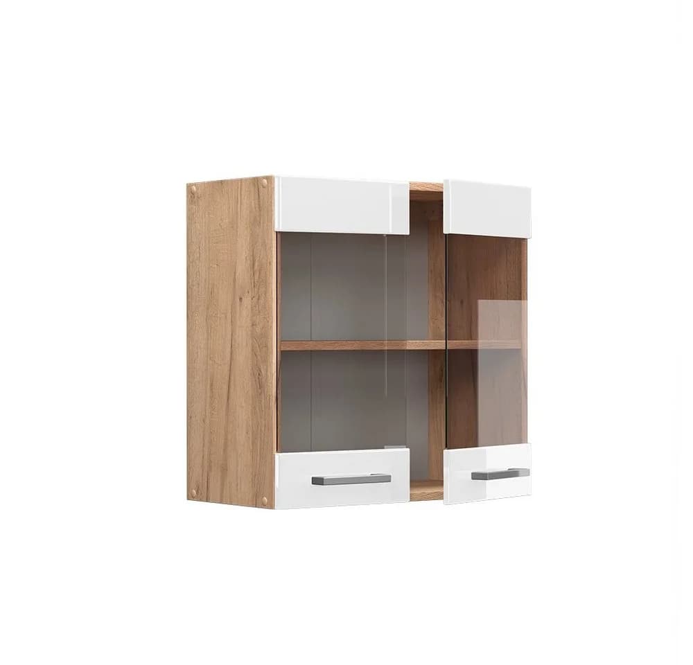 Vicco Glashängeschrank R-Line Weiß Hochglanz Goldkraft Eiche - Bild 5