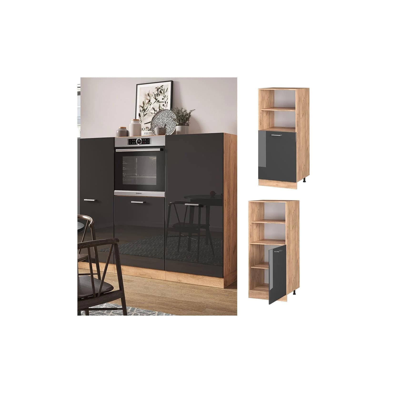 Vicco Herdumbauschrank R-Line Anthrazit Hochglanz Eiche 60 cm