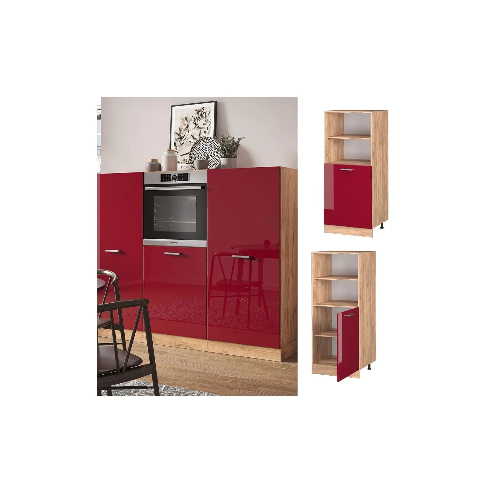 Vicco Backofenumbauschrank R-Line 60 cm Eiche Bordeaux
