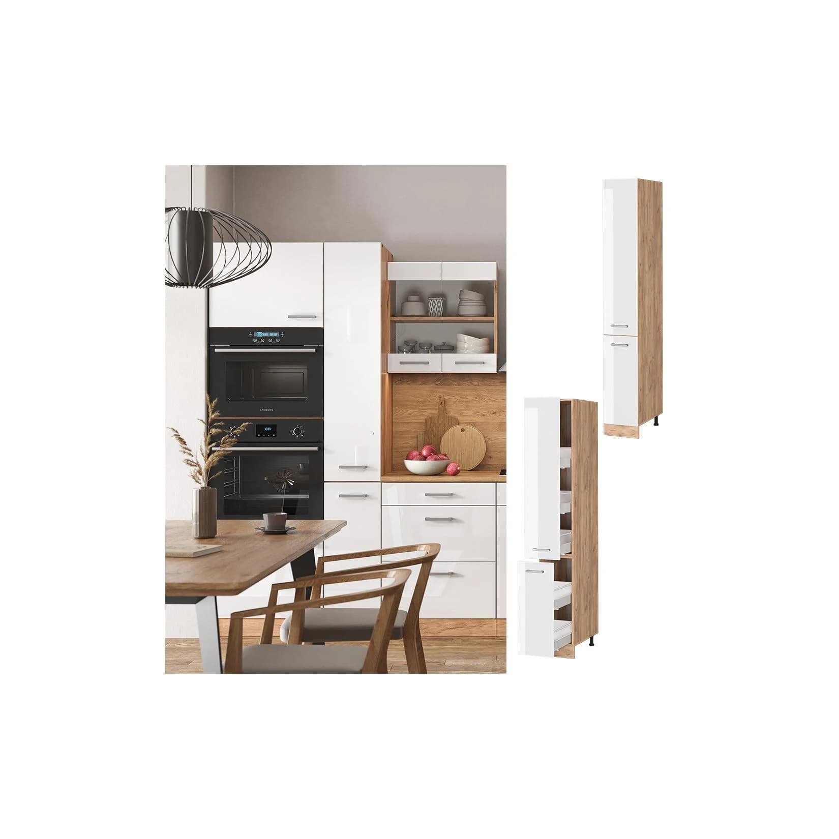 Vicco Apothekerhochschrank R-Line 30 cm Eiche Weiß Küchenschrank