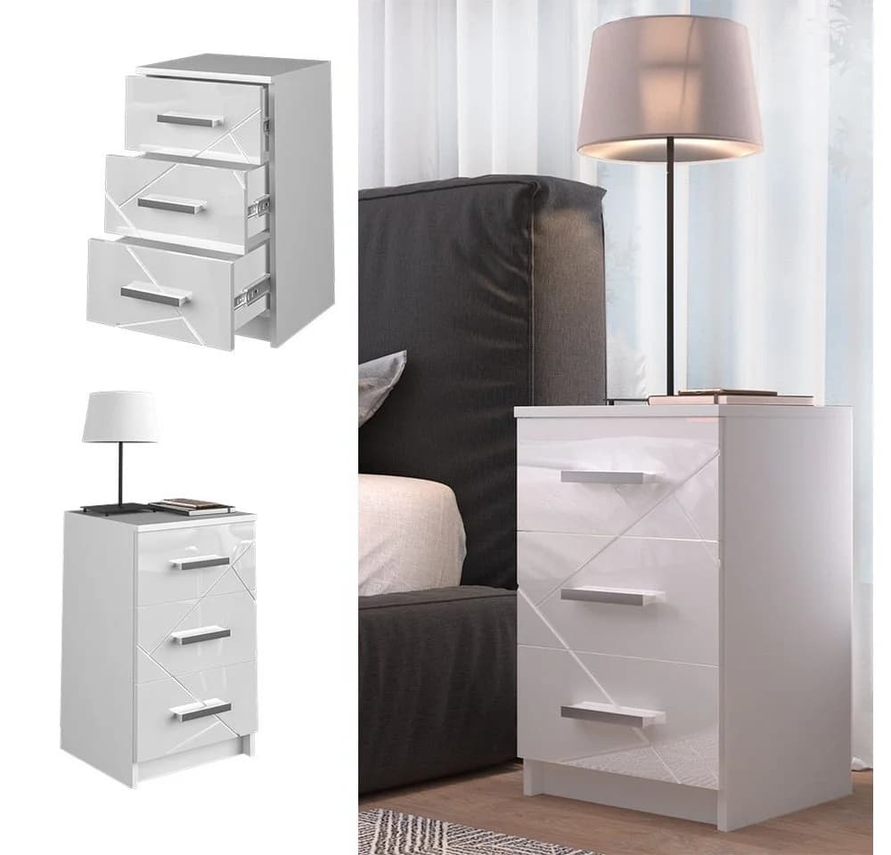 Vicco Nachtschrank Irma Weiß Hochglanz mit Schublade - Bild 4