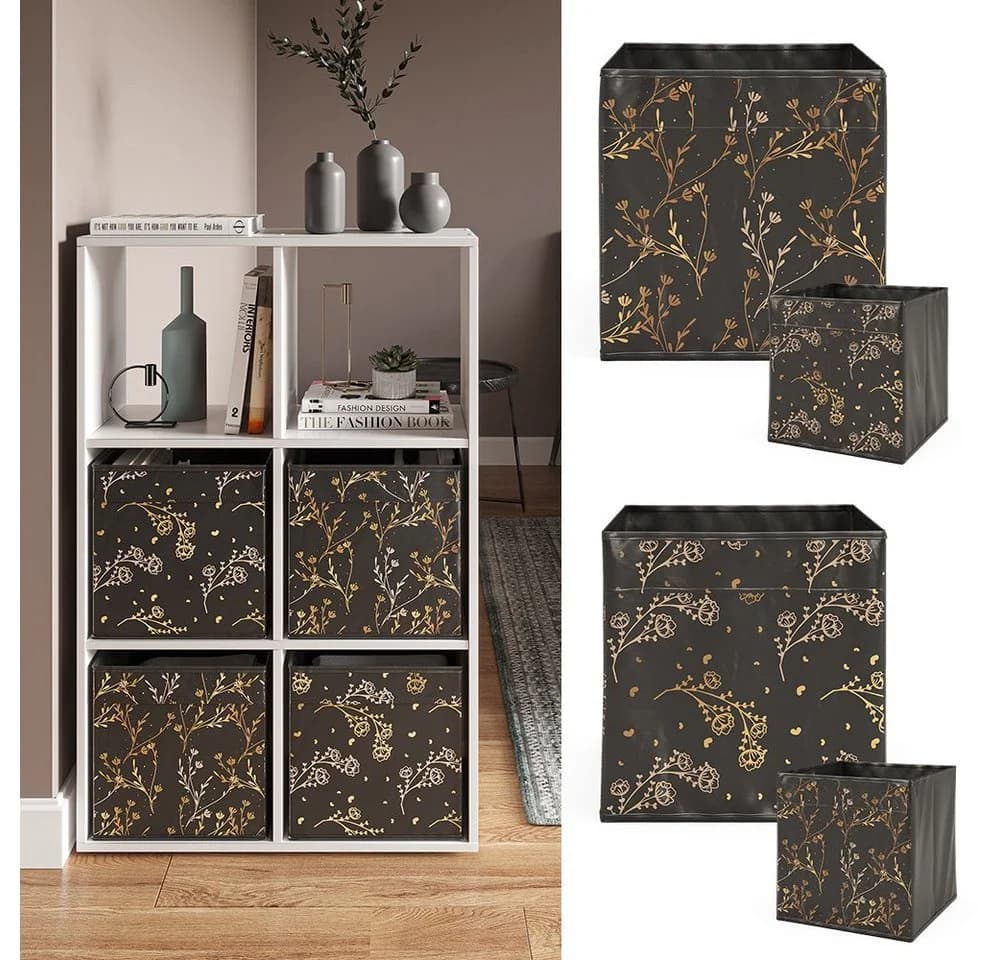 Vicco Faltbox 2er Set Schwarz/Gold 30x30x30 cm Hartkarton