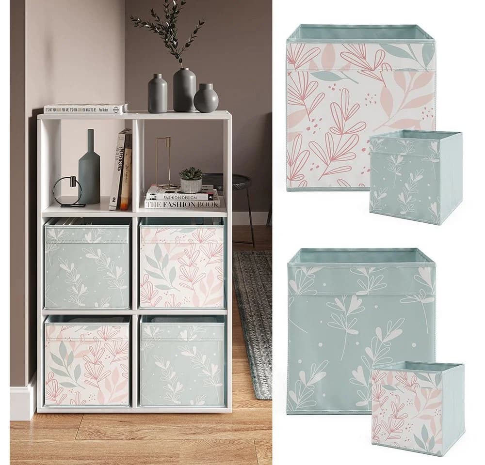 Vicco Faltbox Aufbewahrungsbox Türkis Rosa Floral 2er Set Hartkarton