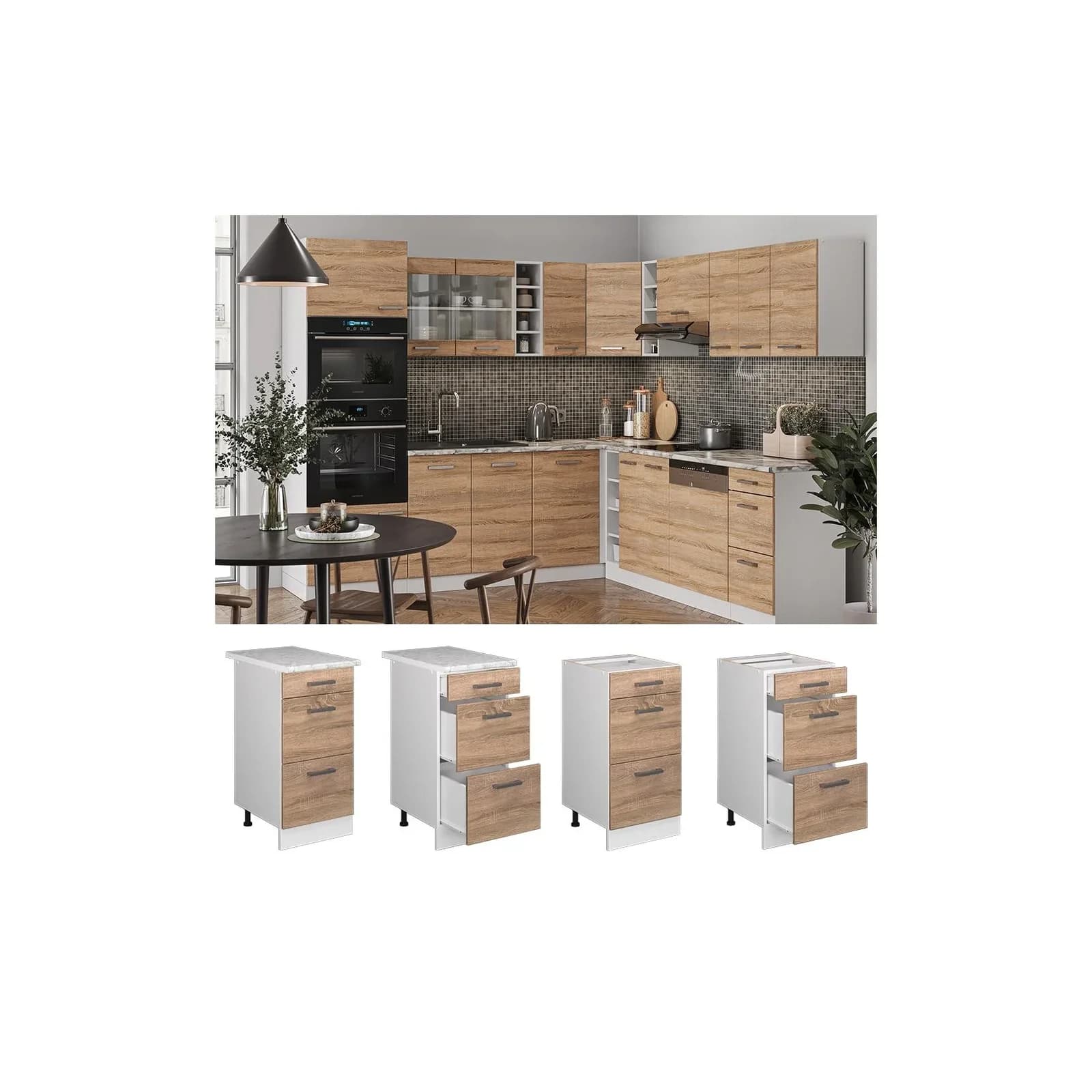 Vicco Unterschrank R-Line Schubladenunterschrank Weiß Sonoma 40 cm