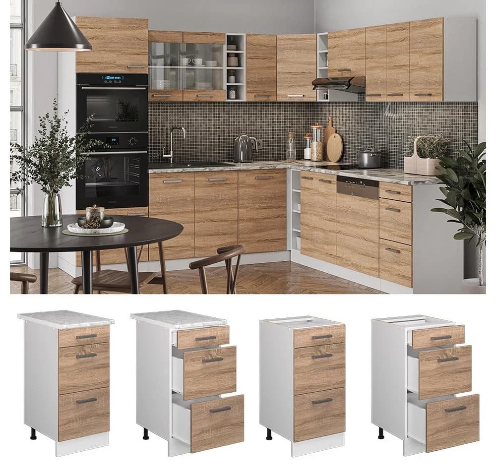 Vicco Unterschrank R-Line Schubladenunterschrank Weiß Sonoma 40 cm - Bild 4
