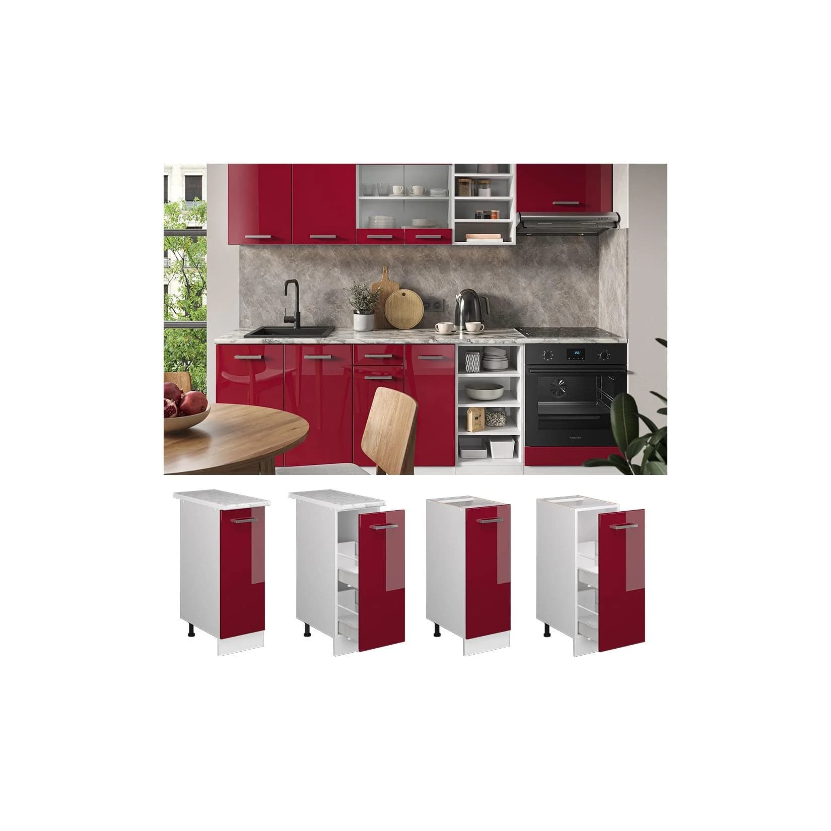 Vicco Apothekerunterschrank R-Line 30 cm Weiß Bordeaux Hochglanz