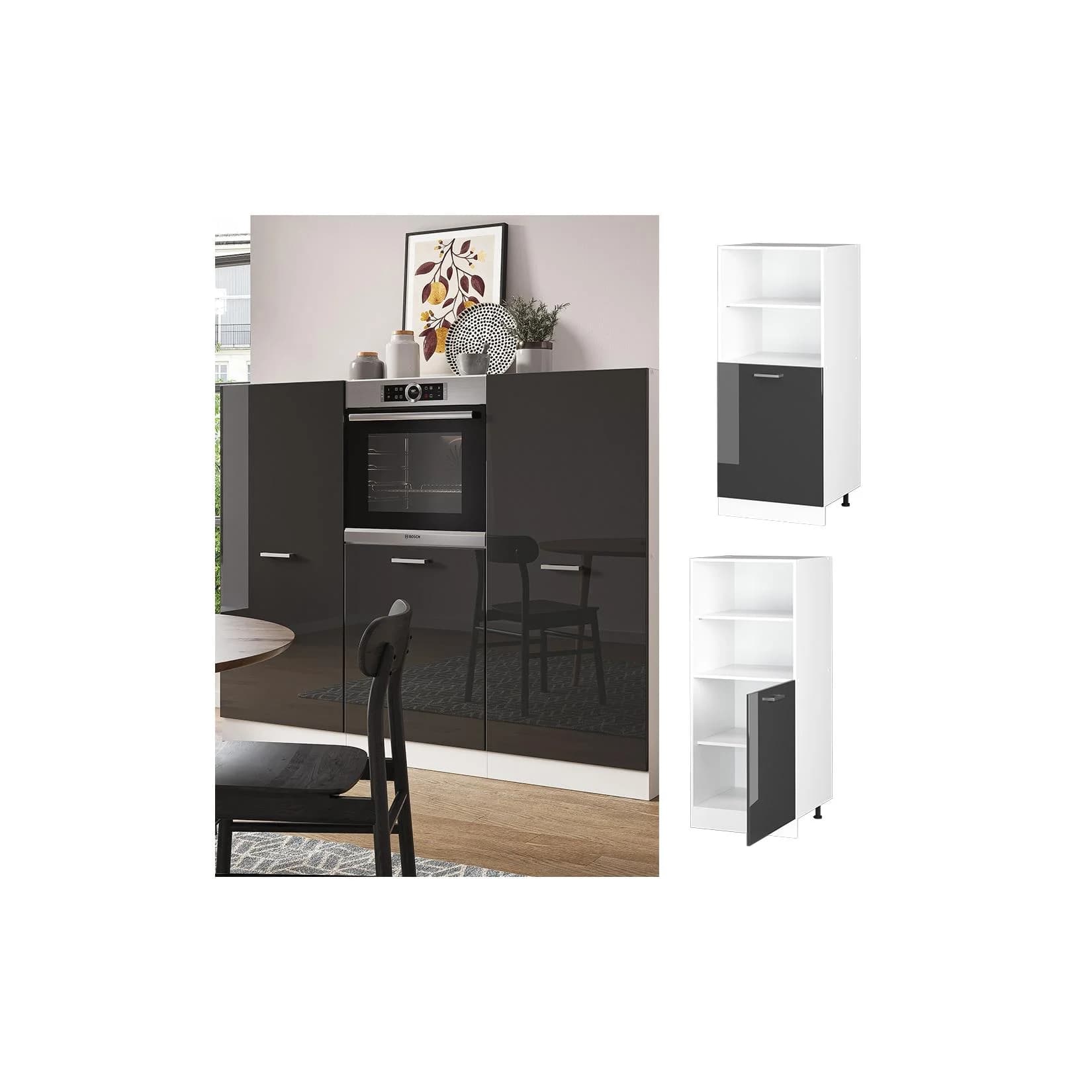 Vicco Backofenumbauschrank 60 cm Weiß Anthrazit Hochglanz R-Line