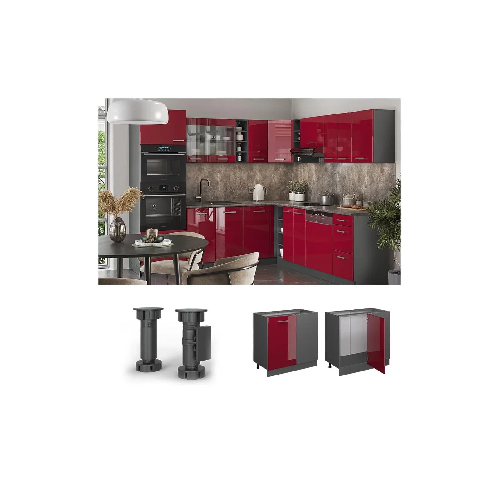 Vicco Eckunterschrank R-Line 86 cm Anthrazit Bordeaux