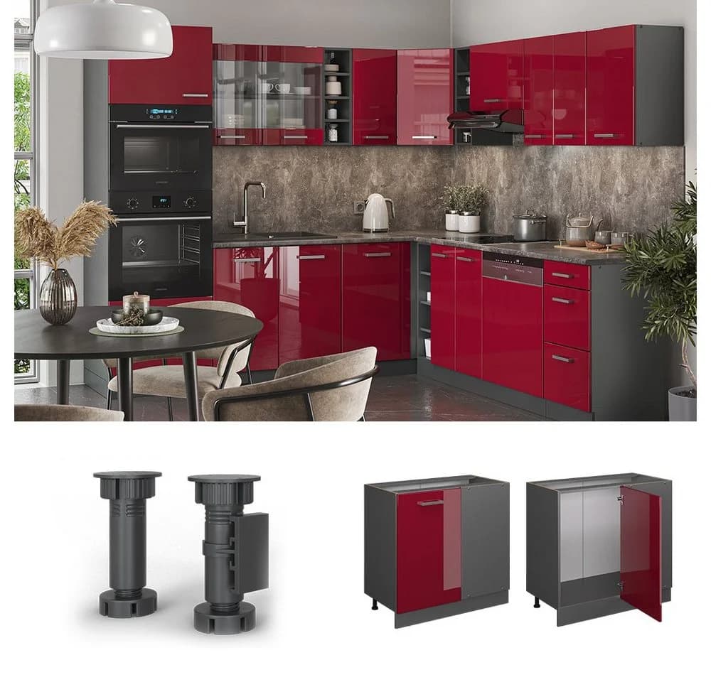 Vicco Eckunterschrank R-Line 86 cm Anthrazit Bordeaux - Bild 4