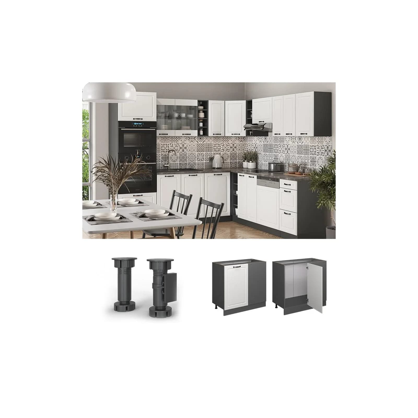 Vicco Eckunterschrank R-Line Landhaus 86 cm Anthrazit Weiß
