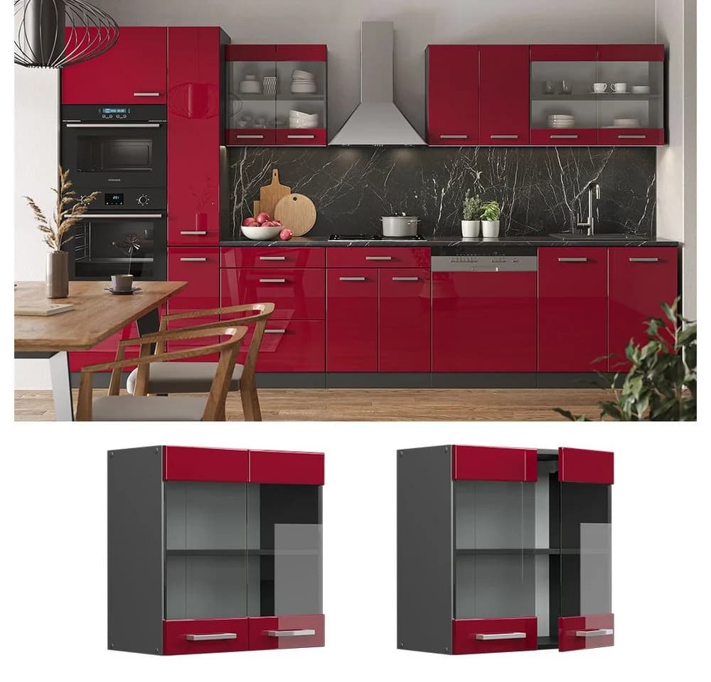 Vicco Glashängeschrank R-Line Rot Hochglanz/Anthrazit 60 cm - Bild 2