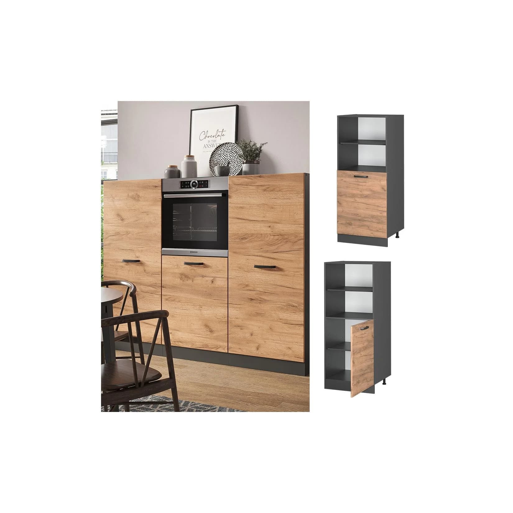 Vicco Backofenumbauschrank R-Line 60 cm Anthrazit Eiche kleine Tür