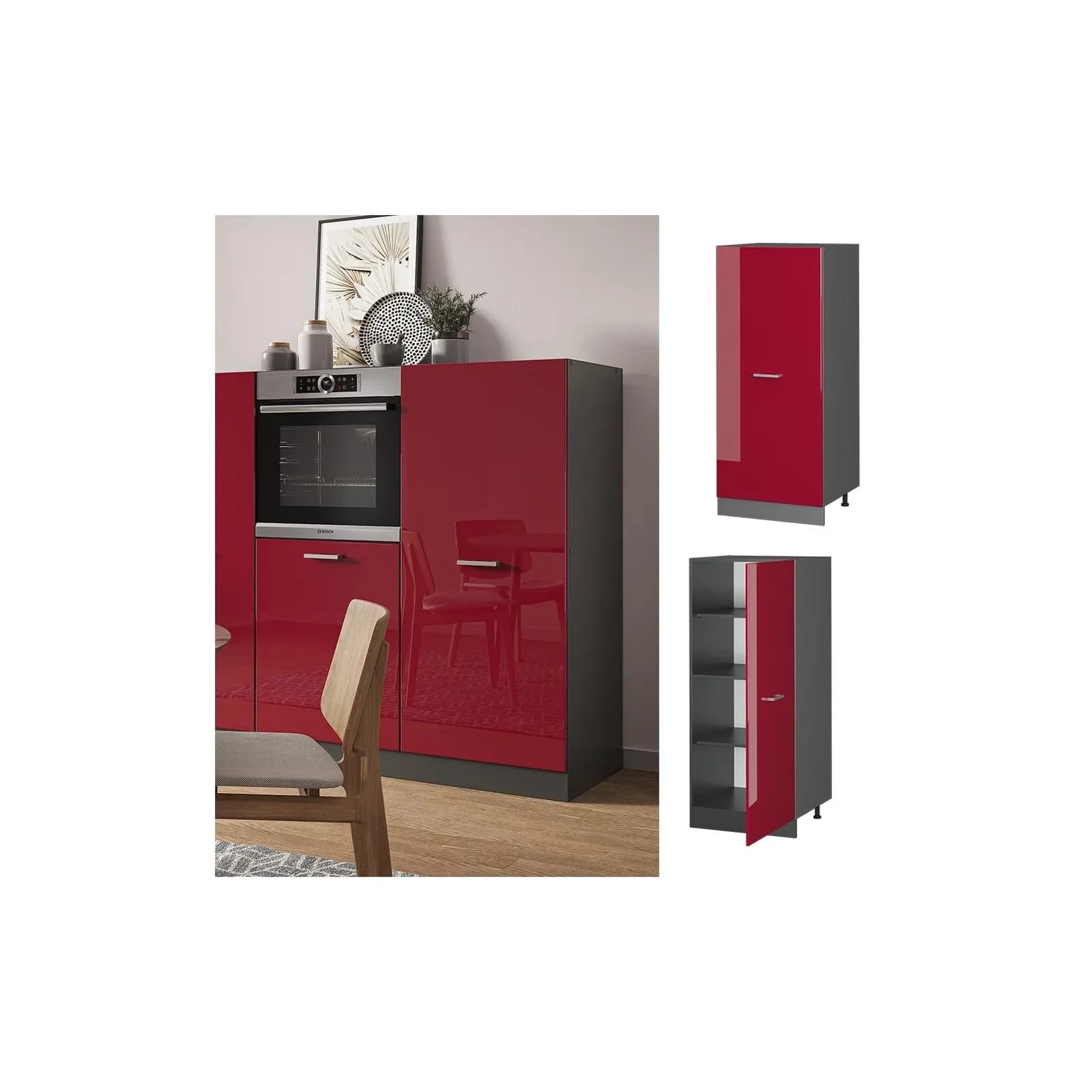 VICCO Backofenumbauschrank 60 cm Anthrazit Bordeaux Große Tür