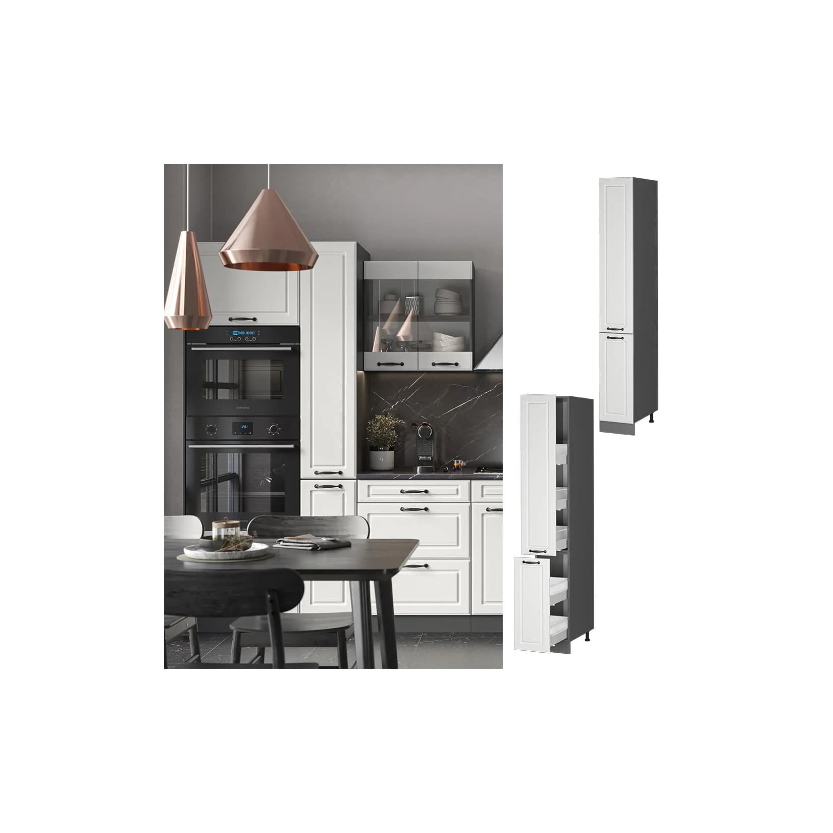 Vicco Apothekerhochschrank R-Line Landhaus Anthrazit Weiß