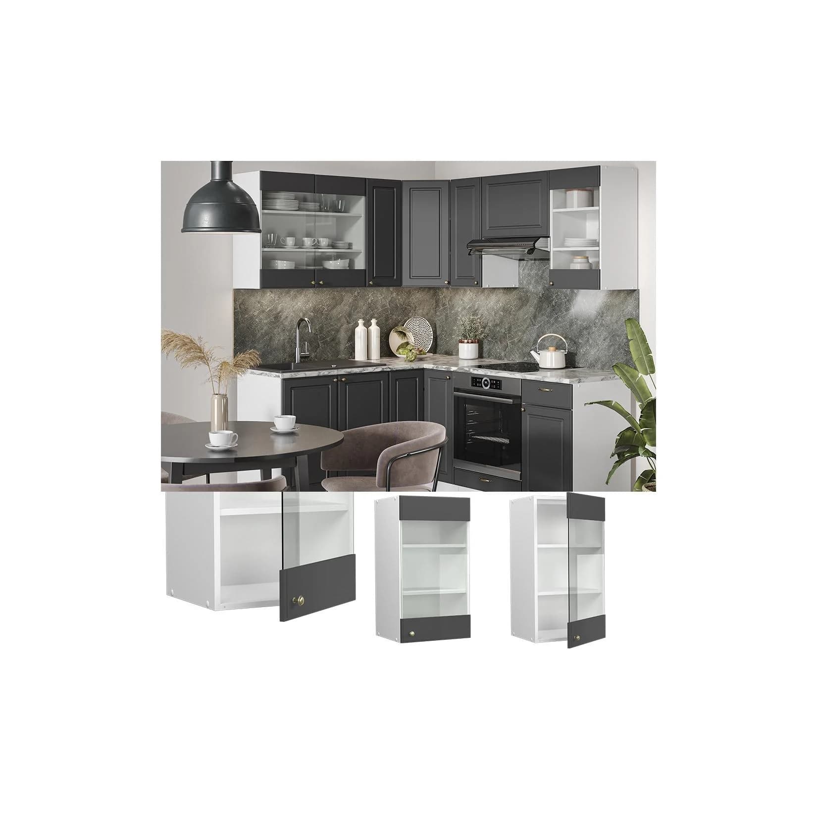 Vicco Hängeglasschrank Fame-Line Weiß Anthrazit-Gold Landhaus 40 cm