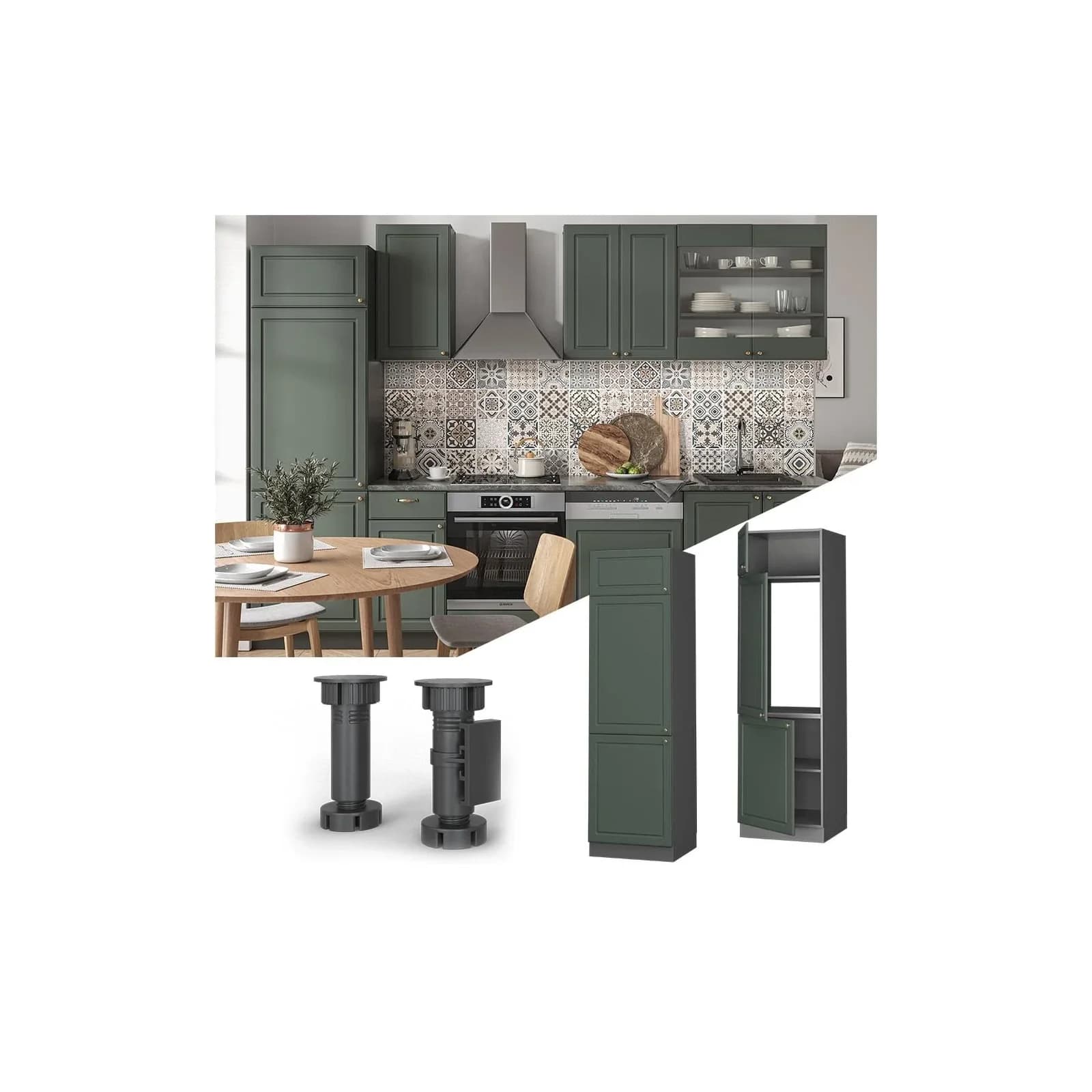 Vicco Kühlumbauschrank Fame-Line Anthrazit Grün-Gold Landhaus 60 cm