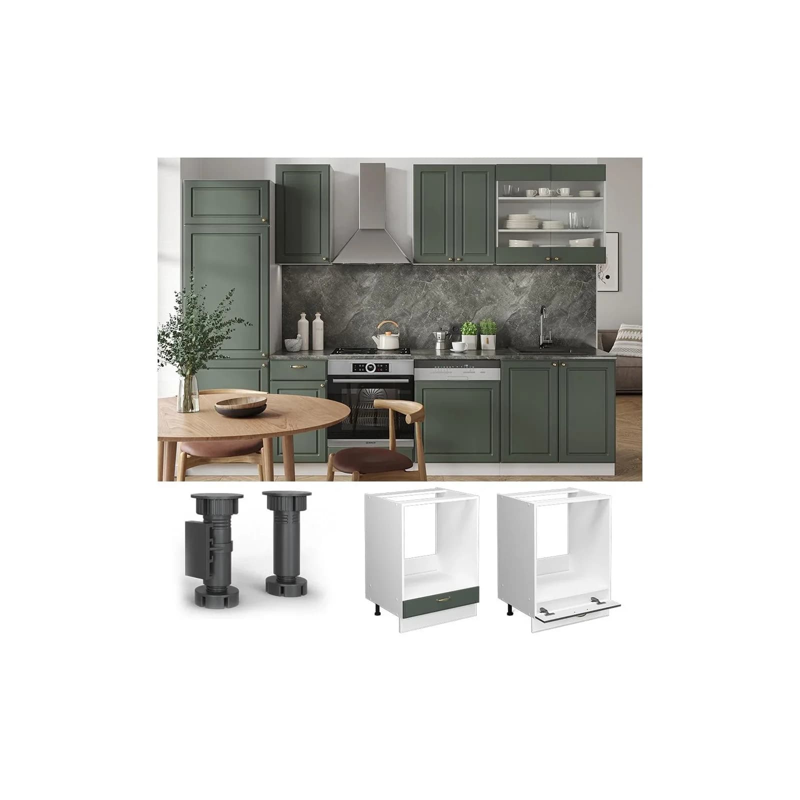 Vicco Herdumbauschrank Fame-Line Weiß Grün-Gold 60 cm Landhaus