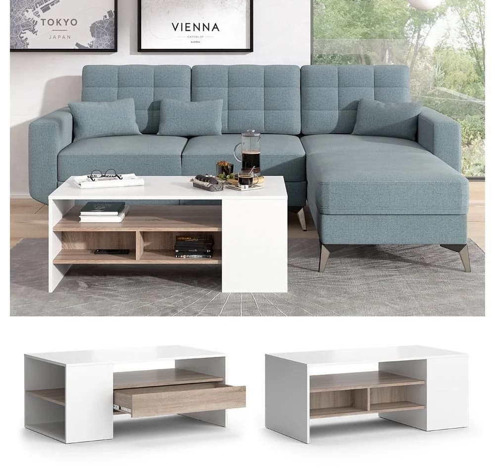 Vicco Couchtisch Fabien Weiß Sonoma Modern mit Schublade - Bild 4