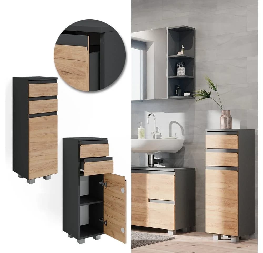 Vicco Midischrank Badschrank Anthrazit Eiche Modern J-Shape - Bild 2