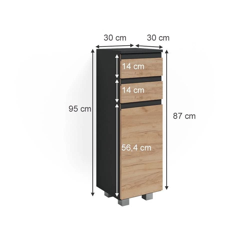 Vicco Midischrank Badschrank Anthrazit Eiche Modern J-Shape - Bild 4