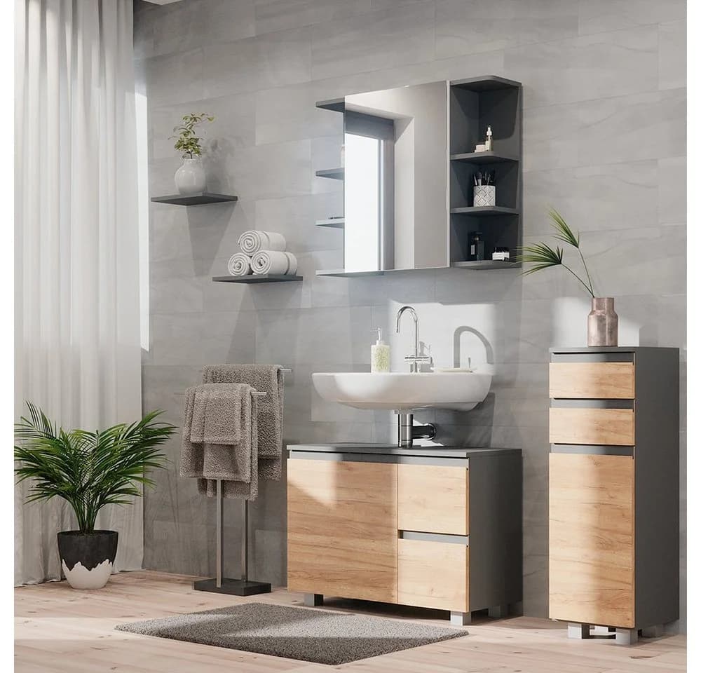 Vicco Midischrank Badschrank Anthrazit Eiche Modern J-Shape - Bild 5
